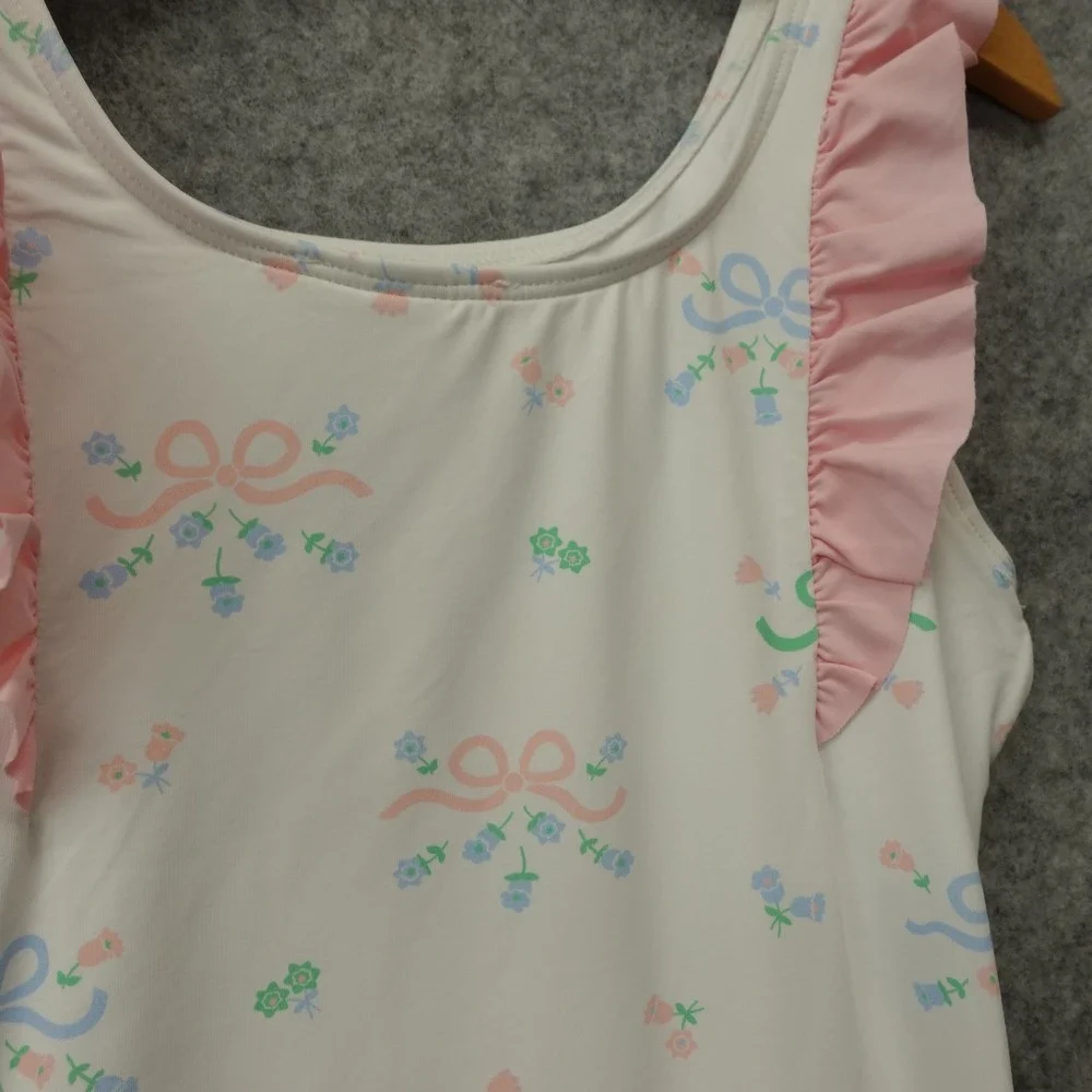 Grandmillennial One Piece Swimsuit BEAUFORT BONNET Co Girls 8 Pastel Bow Ruffle